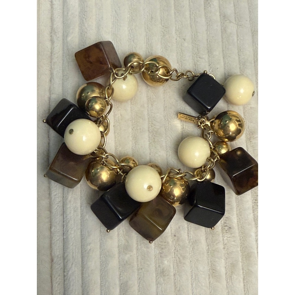 Kate Spade New York Chunky Resin Charm Bracelet Tortoise Black Cream Gold Y2K - Picture 4 of 10